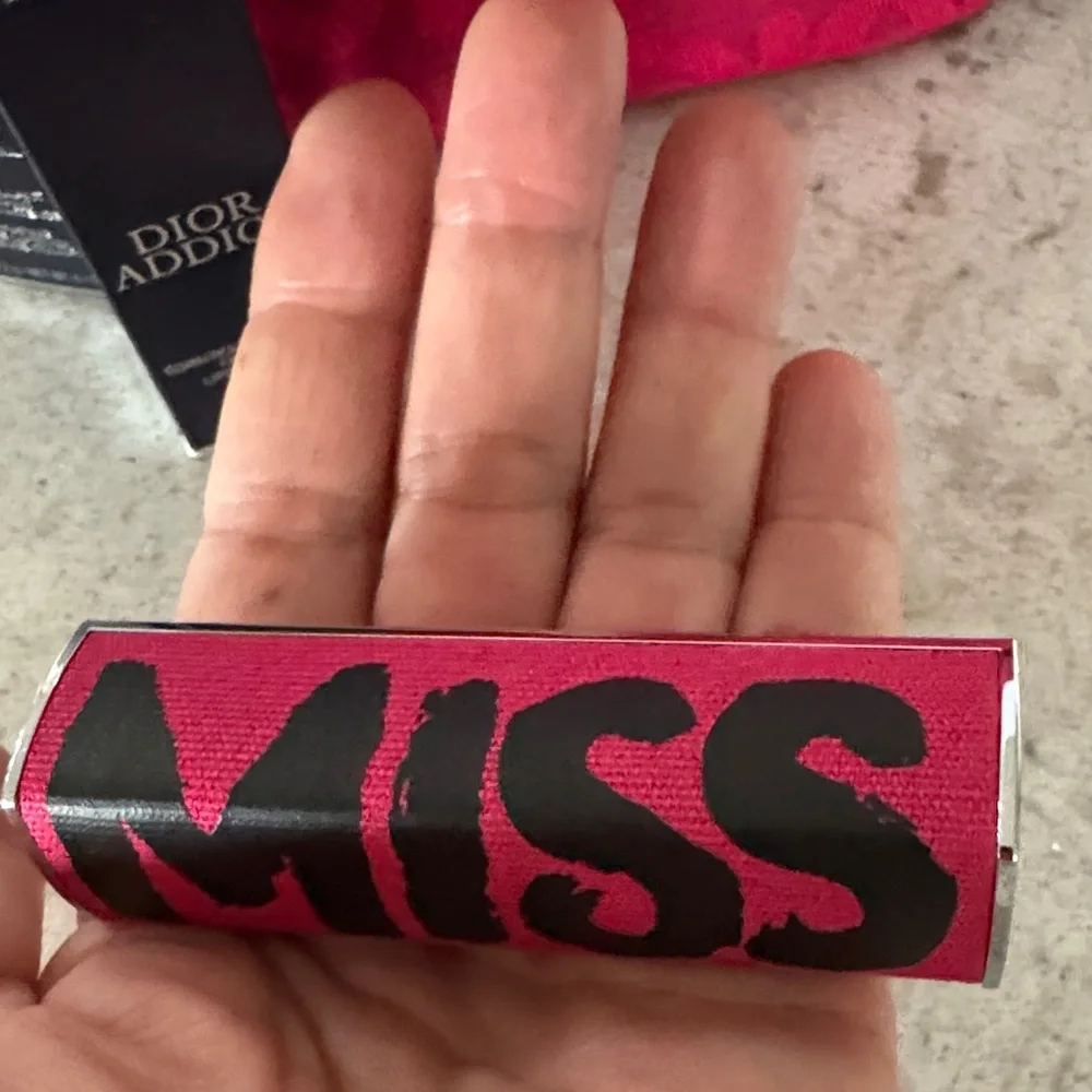 Dior Addict Lipstick with Miss Dior refill cap, new canvas beauty pouch